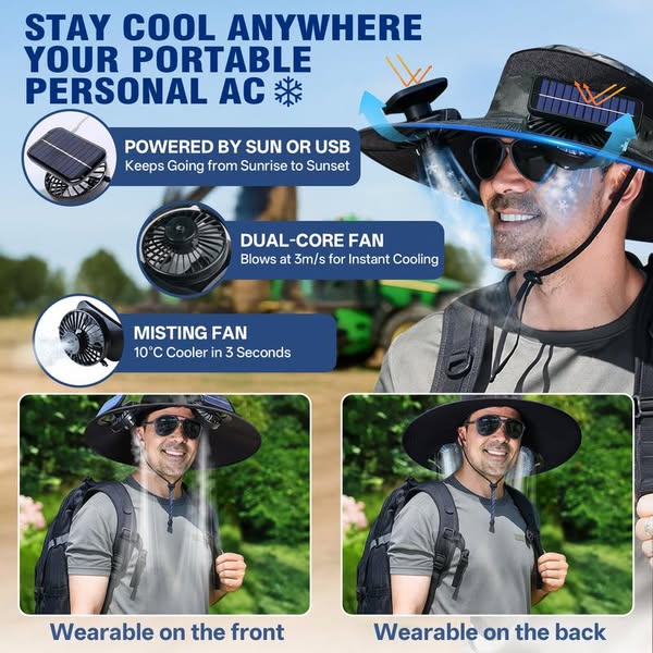 Outdoor Wide Brim Sun Hat With Solar Fan®