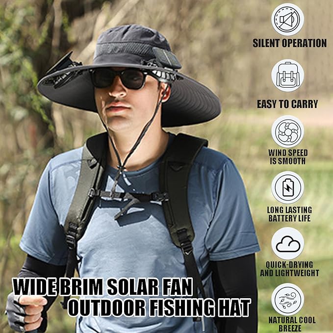Outdoor Wide Brim Sun Hat With Solar Fan®